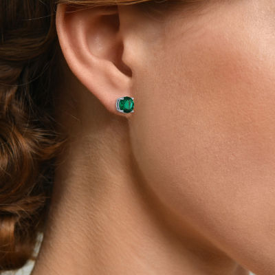 Lab Created Green Emerald Sterling Silver 7mm Stud Earrings