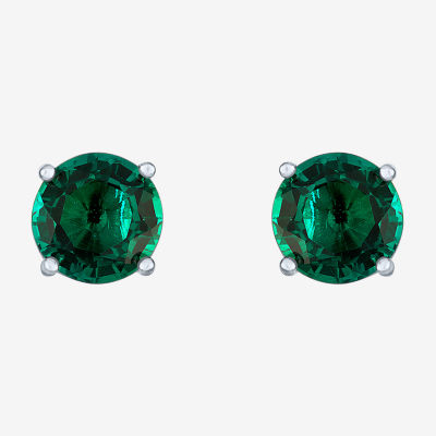 Lab Created Green Emerald Sterling Silver 7mm Stud Earrings