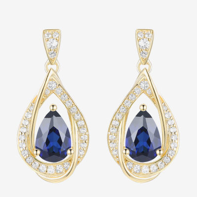 Lab Created Sapphire 14K Gold Over Silver Drop Earrings