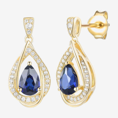 Lab Created Sapphire 14K Gold Over Silver Drop Earrings