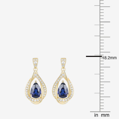 Lab Created Sapphire 14K Gold Over Silver Drop Earrings