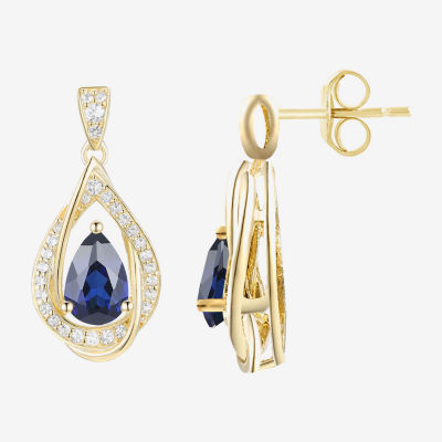 Lab Created Sapphire 14K Gold Over Silver Drop Earrings