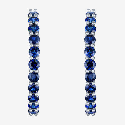 Lab Created Blue Sapphire Sterling Silver 30mm Hoop Earrings