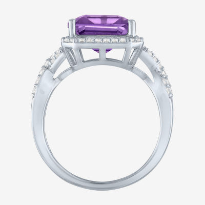 Womens Genuine Purple Amethyst Sterling Silver Cocktail Ring