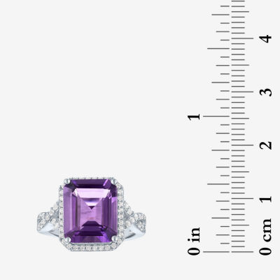 Womens Genuine Purple Amethyst Sterling Silver Cocktail Ring