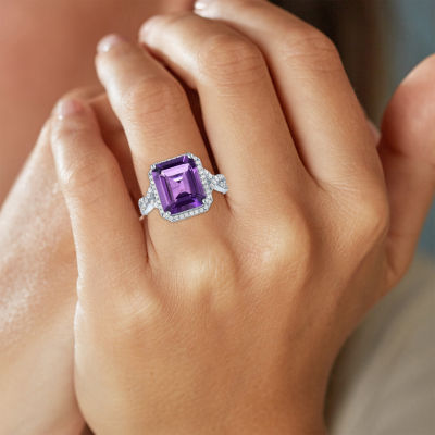 Womens Genuine Purple Amethyst Sterling Silver Cocktail Ring