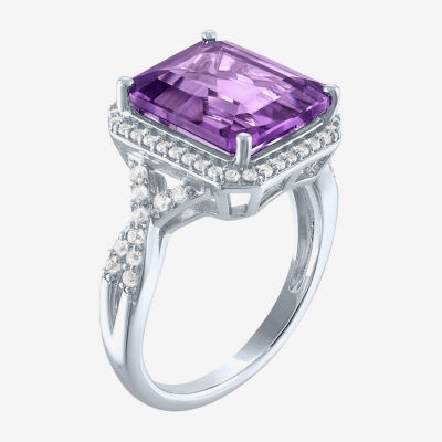 Womens Genuine Purple Amethyst Sterling Silver Cocktail Ring