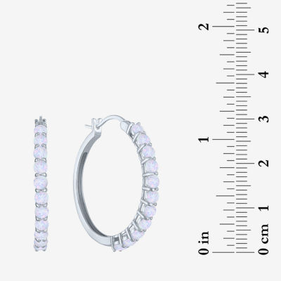 Lab Created White Opal Sterling Silver 30mm Hoop Earrings