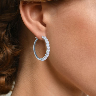 Lab Created White Opal Sterling Silver 30mm Hoop Earrings