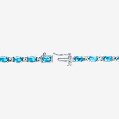 Genuine Blue Topaz Sterling Silver Oval 7.5 Inch Tennis Bracelet