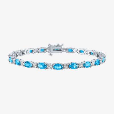 Genuine Blue Topaz Sterling Silver Oval 7.5 Inch Tennis Bracelet