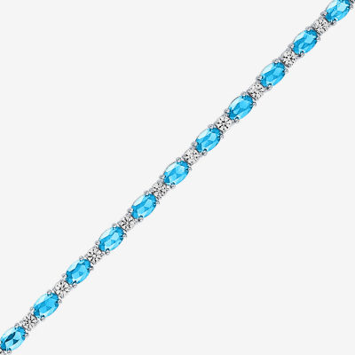 Genuine Blue Topaz Sterling Silver Oval 7.5 Inch Tennis Bracelet