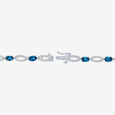 Genuine Blue Topaz Sterling Silver Oval Tennis Bracelet