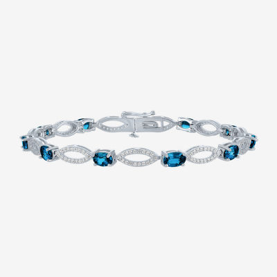 Genuine Blue Topaz Sterling Silver Oval Tennis Bracelet