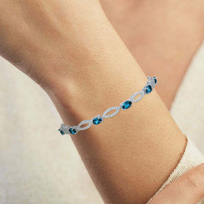 Genuine Blue Topaz Sterling Silver Oval Tennis Bracelet