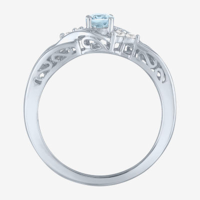 Womens Genuine Aquamarine & Lab-Created White Sapphire Sterling Silver Cocktail Ring