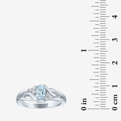 Womens Genuine Aquamarine & Lab-Created White Sapphire Sterling Silver Cocktail Ring