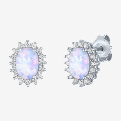 Lab Created White Opal Sterling Silver 10.4mm Stud Earrings