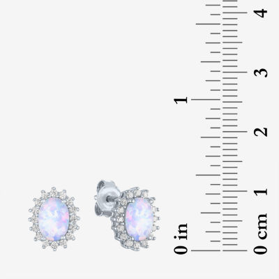 Lab Created White Opal Sterling Silver 10.4mm Stud Earrings