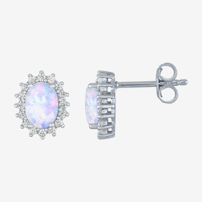 Lab Created White Opal Sterling Silver 10.4mm Stud Earrings