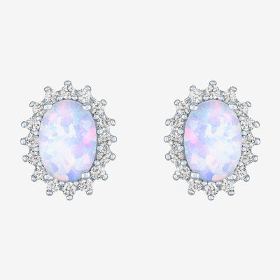 Lab Created White Opal Sterling Silver 10.4mm Stud Earrings