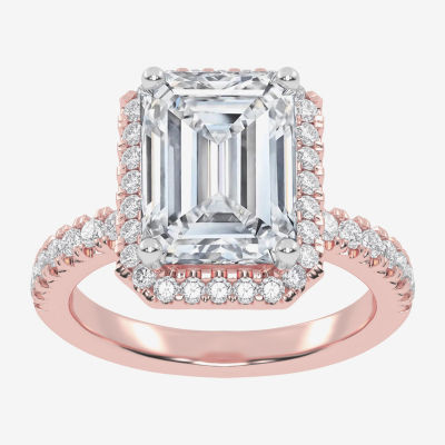 G-H / Vs2-Si1) Womens 3 1/2 CT. T.W Lab Grown White Diamond 14K Rose Gold Side Stone Halo Engagement Ring