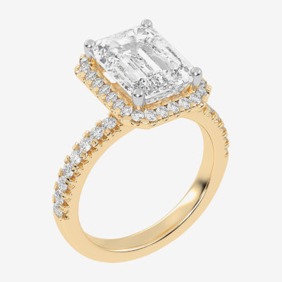 (G-H / Vs2-Si1) Womens 3 1/2 CT. T.W Lab Grown White Diamond 14K White Gold Side Stone Halo Engagement Ring