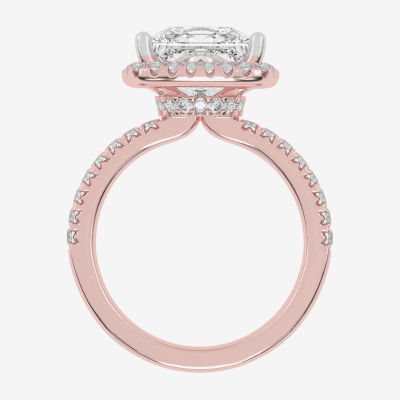 (G-H / Vs2-Si1) Womens 5 1/2 CT. T.W. Lab Grown White Diamond 14K White Gold Side Stone Halo Engagement Ring