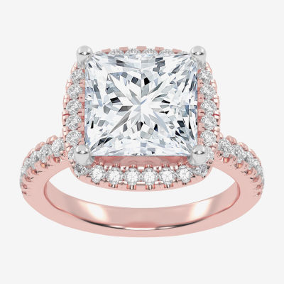 (G-H / Vs2-Si1) Womens 5 1/2 CT. T.W. Lab Grown White Diamond 14K White Gold Side Stone Halo Engagement Ring