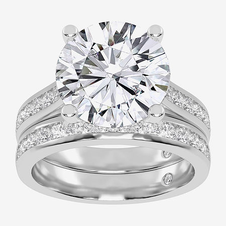 Modern Bride (g-h / Vs2-si1) Womens 4 Ct. T.w. Lab Grown White Diamond 14k White Gold Round Side Stone Bridal Set In Silver