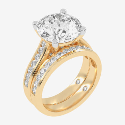 (G-H / Vs2-Si1) Womens 4 CT. T.W. Lab Grown White Diamond 14K White Gold Round Side Stone Bridal Set