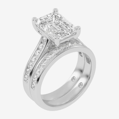 (G-H / Vs2-Si1) Womens 4 CT. T.W. Lab Grown White Diamond 14K White Gold Side Stone Bridal Set