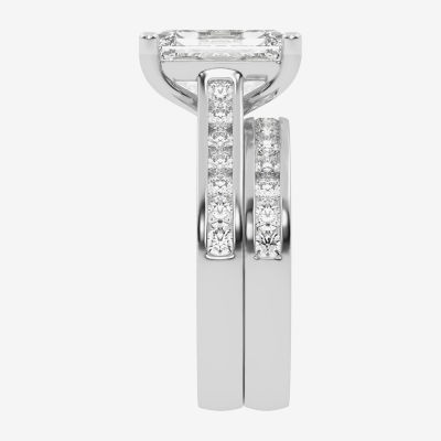 (G-H / Vs2-Si1) Womens 4 CT. T.W. Lab Grown White Diamond 14K White Gold Side Stone Bridal Set