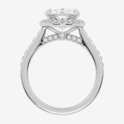 (G-H / Vs2-Si1) Womens 3 1/2 CT. T.W Lab Grown White Diamond 14K White Gold Side Stone Halo Engagement Ring