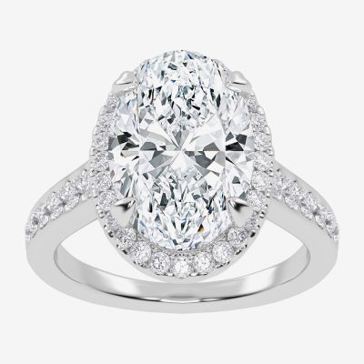 (G-H / Vs2-Si1) Womens 3 1/2 CT. T.W Lab Grown White Diamond 14K White Gold Side Stone Halo Engagement Ring