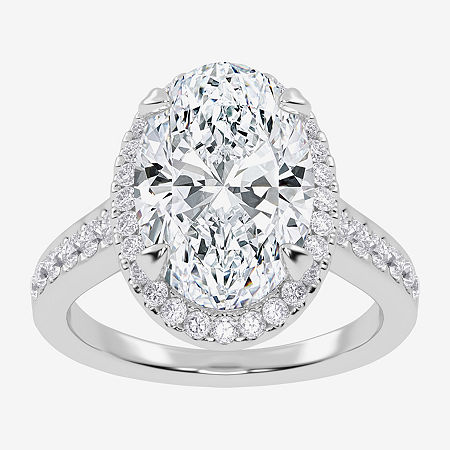 Modern Bride (g-h / Vs2-si1) Womens 3 1/2 Ct. T.w Lab Grown White Diamond 14k White Gold Side Stone Halo Engageme In Silver