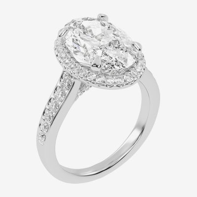 (G-H / Vs2-Si1) Womens 3 1/2 CT. T.W Lab Grown White Diamond 14K White Gold Side Stone Halo Engagement Ring