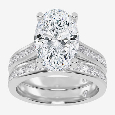 (G-H / Vs2-Si1) Womens 5 CT. T.W. Lab Grown White Diamond 14K White Gold Oval Side Stone Bridal Set