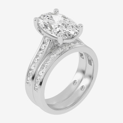 (G-H / Vs2-Si1) Womens 5 CT. T.W. Lab Grown White Diamond 14K White Gold Oval Side Stone Bridal Set