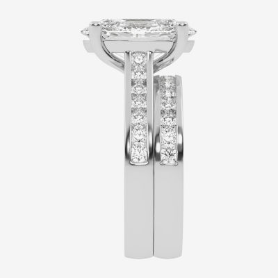 (G-H / Vs2-Si1) Womens 5 CT. T.W. Lab Grown White Diamond 14K White Gold Oval Side Stone Bridal Set