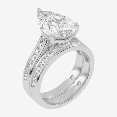 (G-H / Vs2-Si1) Womens 6 CT. T.W. Lab Grown White Diamond 14K White Gold Pear Side Stone Bridal Set