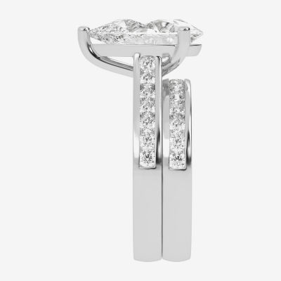 (G-H / Vs2-Si1) Womens 6 CT. T.W. Lab Grown White Diamond 14K White Gold Pear Side Stone Bridal Set