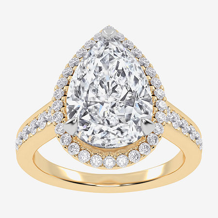 (G-H / Vs2-Si1) Womens 3 1/2 CT. T.W Lab Grown White Diamond 14K White Gold Side Stone Halo Engagement Ring, 8, Yellow
