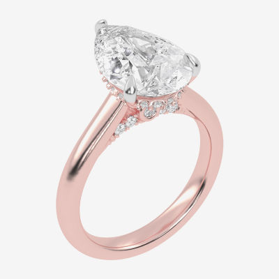 (G-H / Vs2-Si1) Womens 3 1/4 CT. T.W. Lab Grown White Diamond 14K Rose Gold Pear Solitaire Engagement Ring