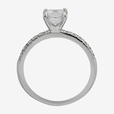 Womens White Cubic Zirconia Sterling Silver Engagement Ring