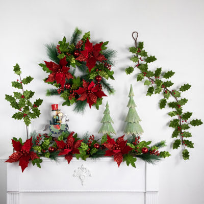 Northlight Poinsettia And Long Pine   Unlit Christmas Swags