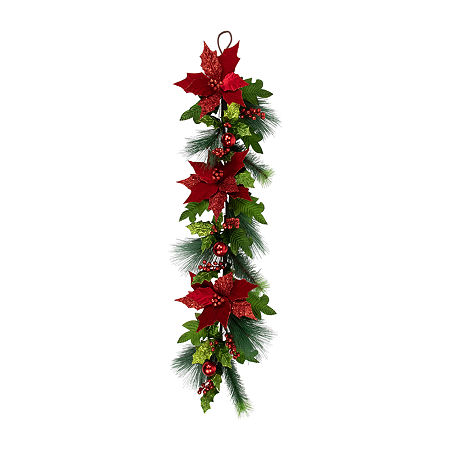 Northlight Poinsettia And Long Pine Unlit Christmas Swags, One Size, Red