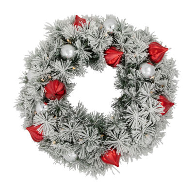 Northlight Snowy Bristle Pine Indoor Pre-Lit Christmas Wreath