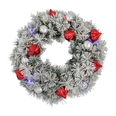 Northlight Snowy Bristle Pine Indoor Pre-Lit Christmas Wreath