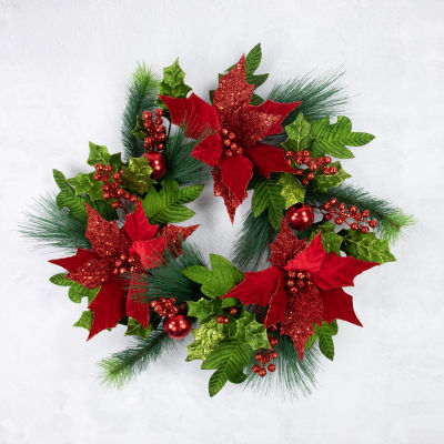 Northlight 24in Glittered   Unlit Indoor Christmas Wreath